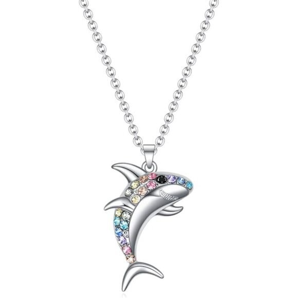 Silver Shark Rainbow Necklace for Girls Women Gift Jewelry Fashion - Picture 1 of 6